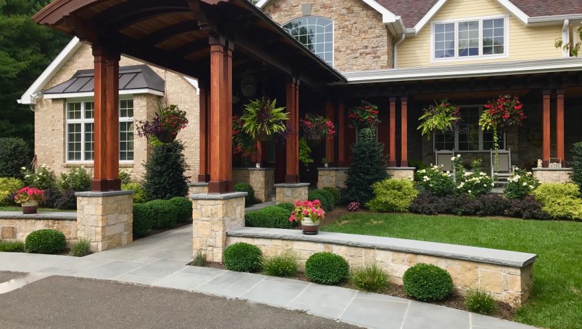 front entrance walkway and landscape plantings